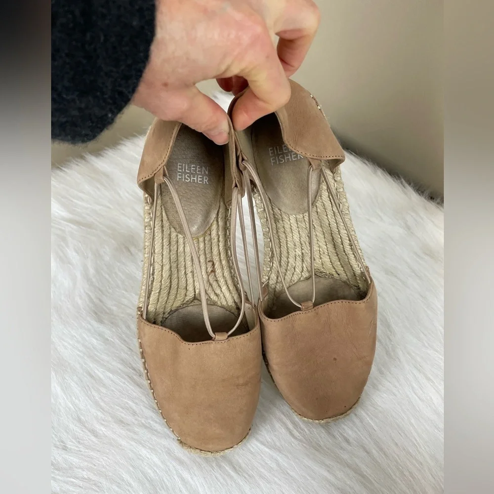 Eileen Fisher Lee Nubuck Leather Tan Espadrille Flats 8.5